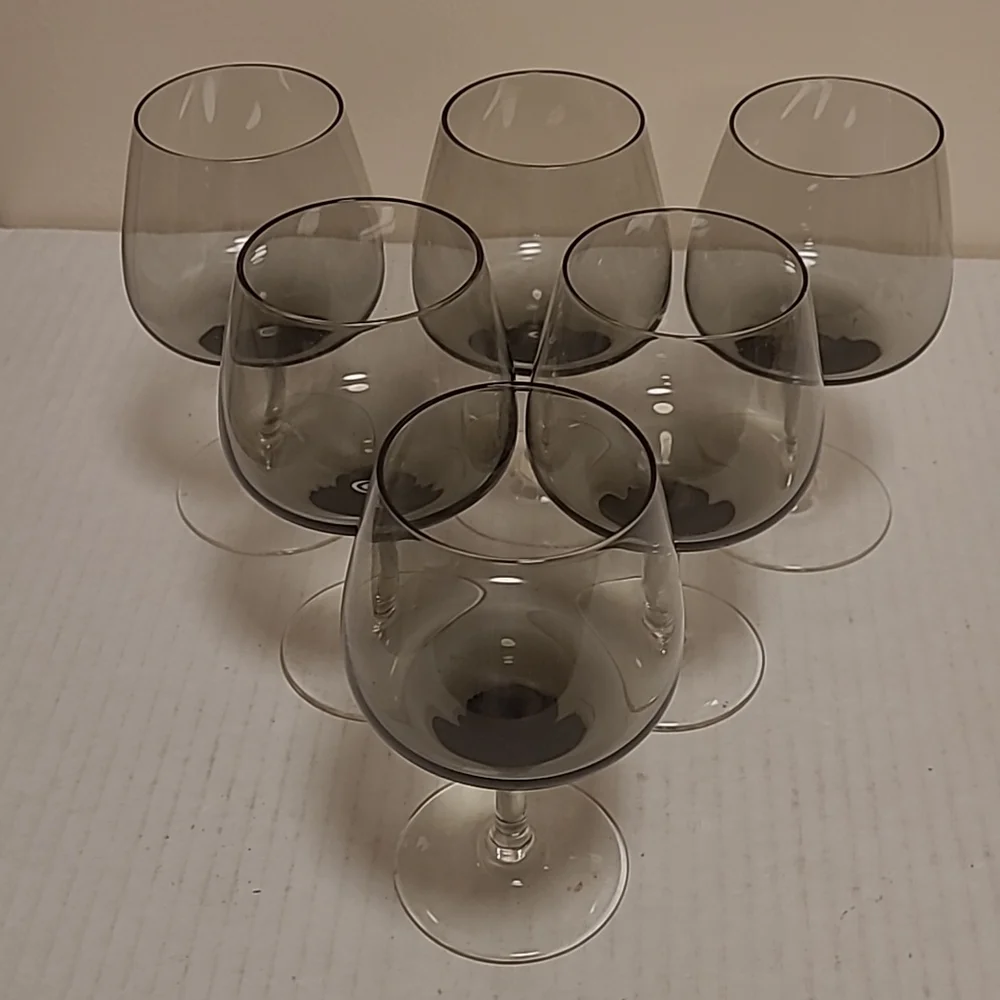 Beautiful Set of 6 Smoke Gray Stemware